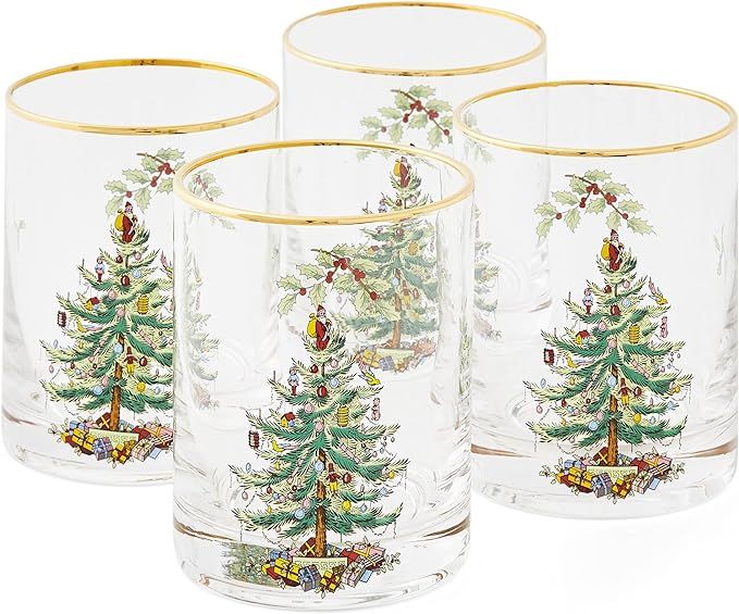 Spode Christmas Tree Glass, Double Old Fashion (DOF) Glasses, Gold Rimmed, 14-Ounce,Classic Holid... | Amazon (US)