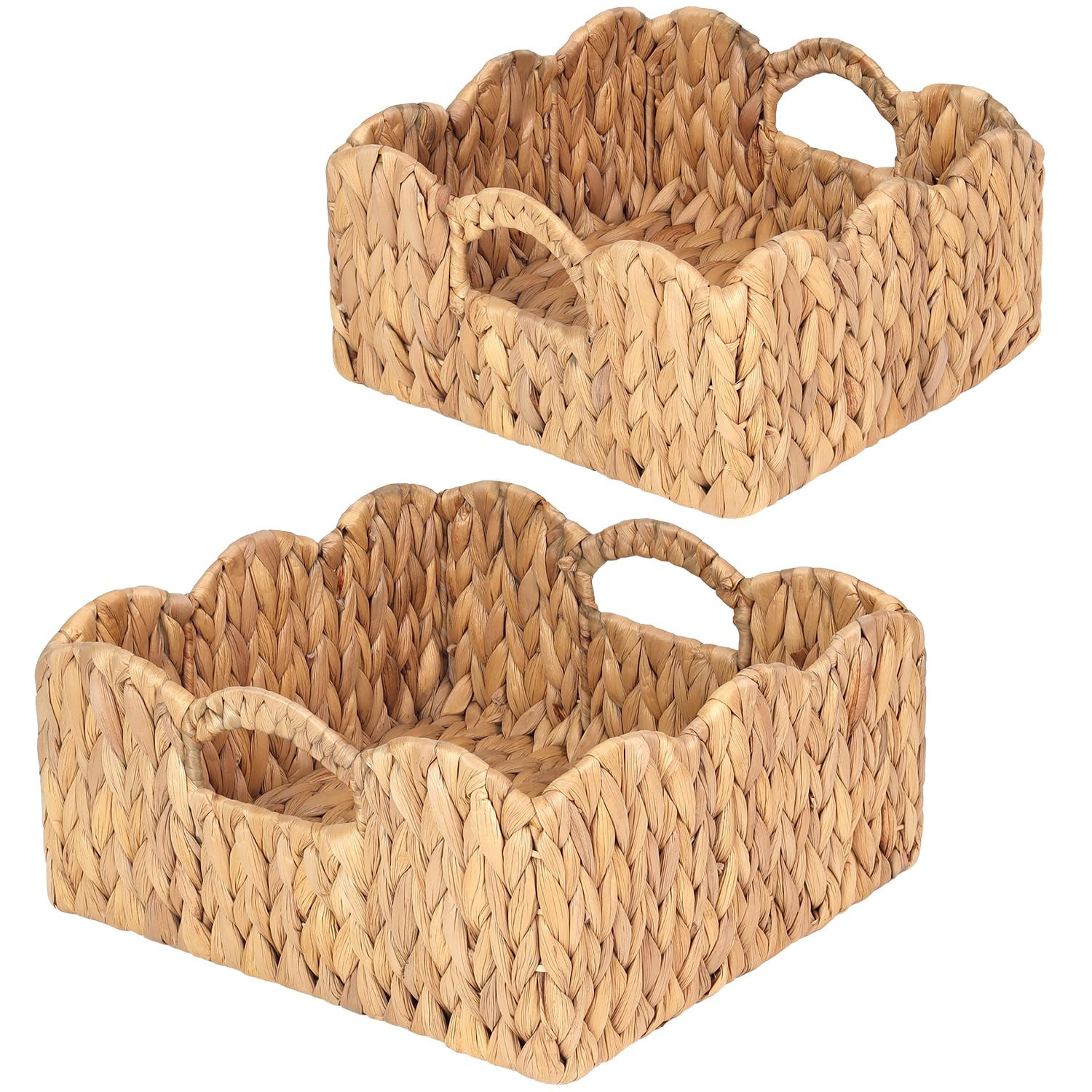 Scalloped Baskets (Natural-Set of 2) Basket Living Room Organizer, Water Hyacinth Baskets For Dec... | Amazon (US)