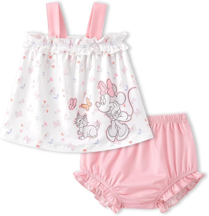 Disney Princess Baby Girl Clothes: Floral Sleeveless Ruffle Tunic Top & Bloomer Diaper Cover Set ... | Amazon (US)