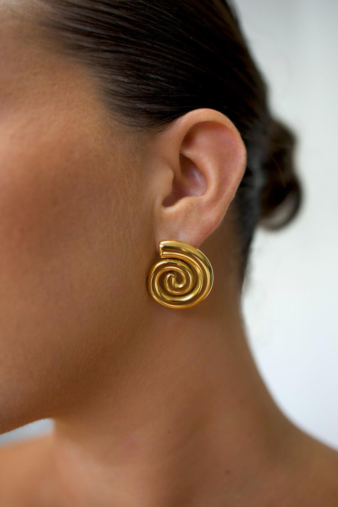 18k Gold Plated Spiral Stud Earrings, Waterproof Swirl Jewelry | Etsy (US)
