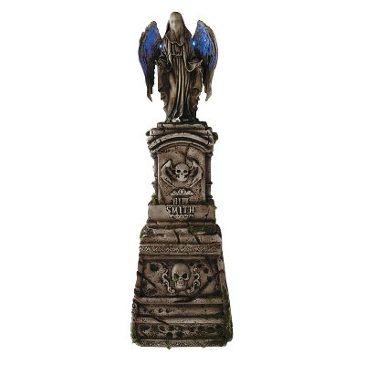 Morris Costumes 5 Ft. 7" Tombstone with Light-Up Angel & Skulls Halloween - Gray One Size | Target