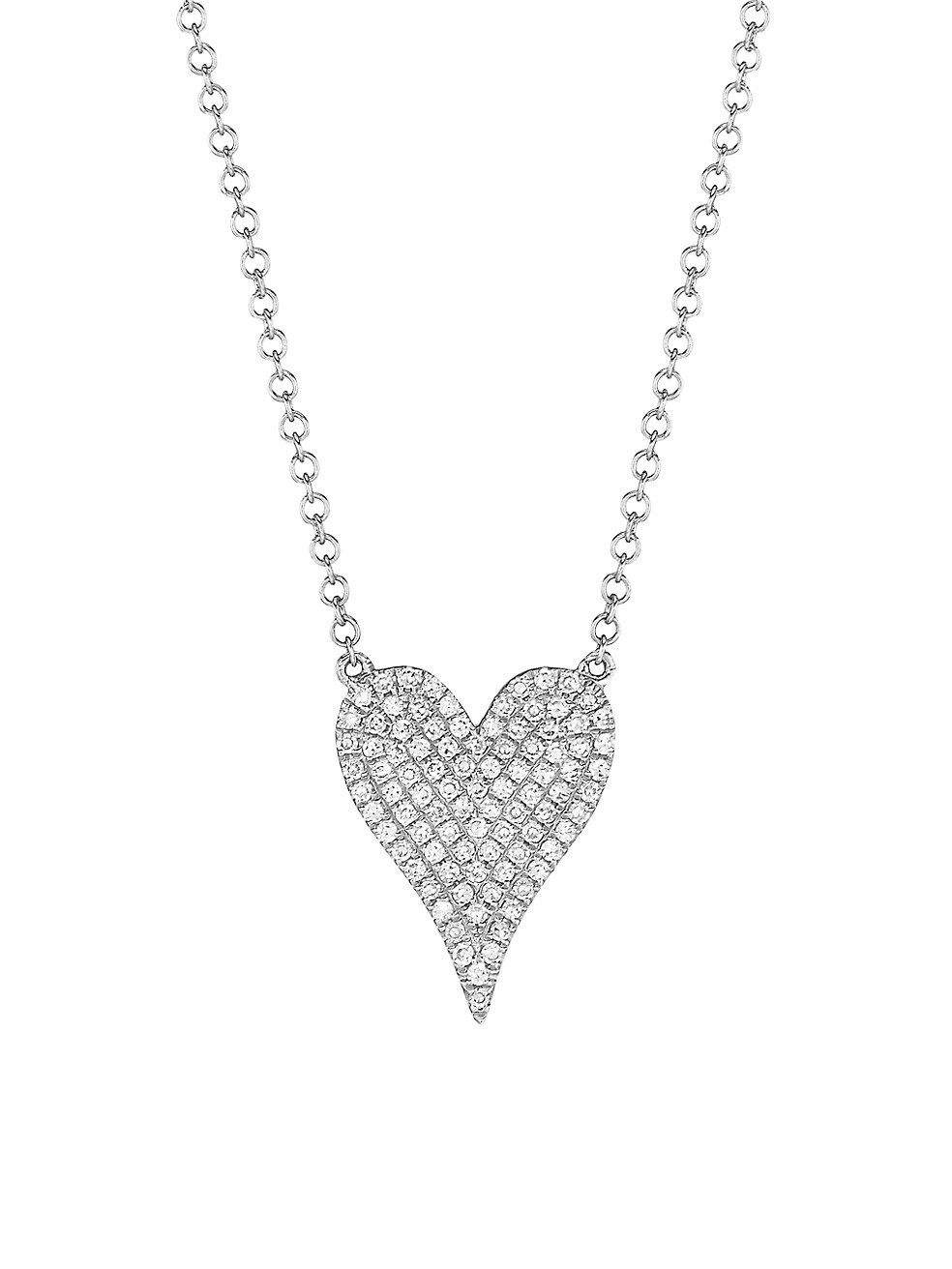 14K White Gold & 0.21 TCW Diamond Heart Pendant Necklace | Saks Fifth Avenue