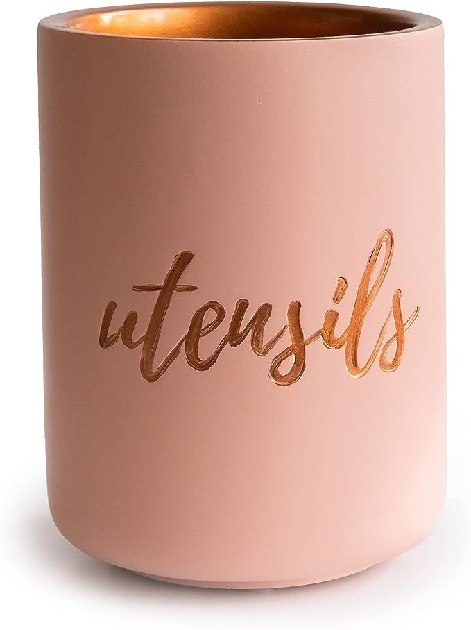 Pink and Copper Utensil Holder for Countertop - Pink Utensil Holder for Pink Kitchen Decor & Pink... | Amazon (US)