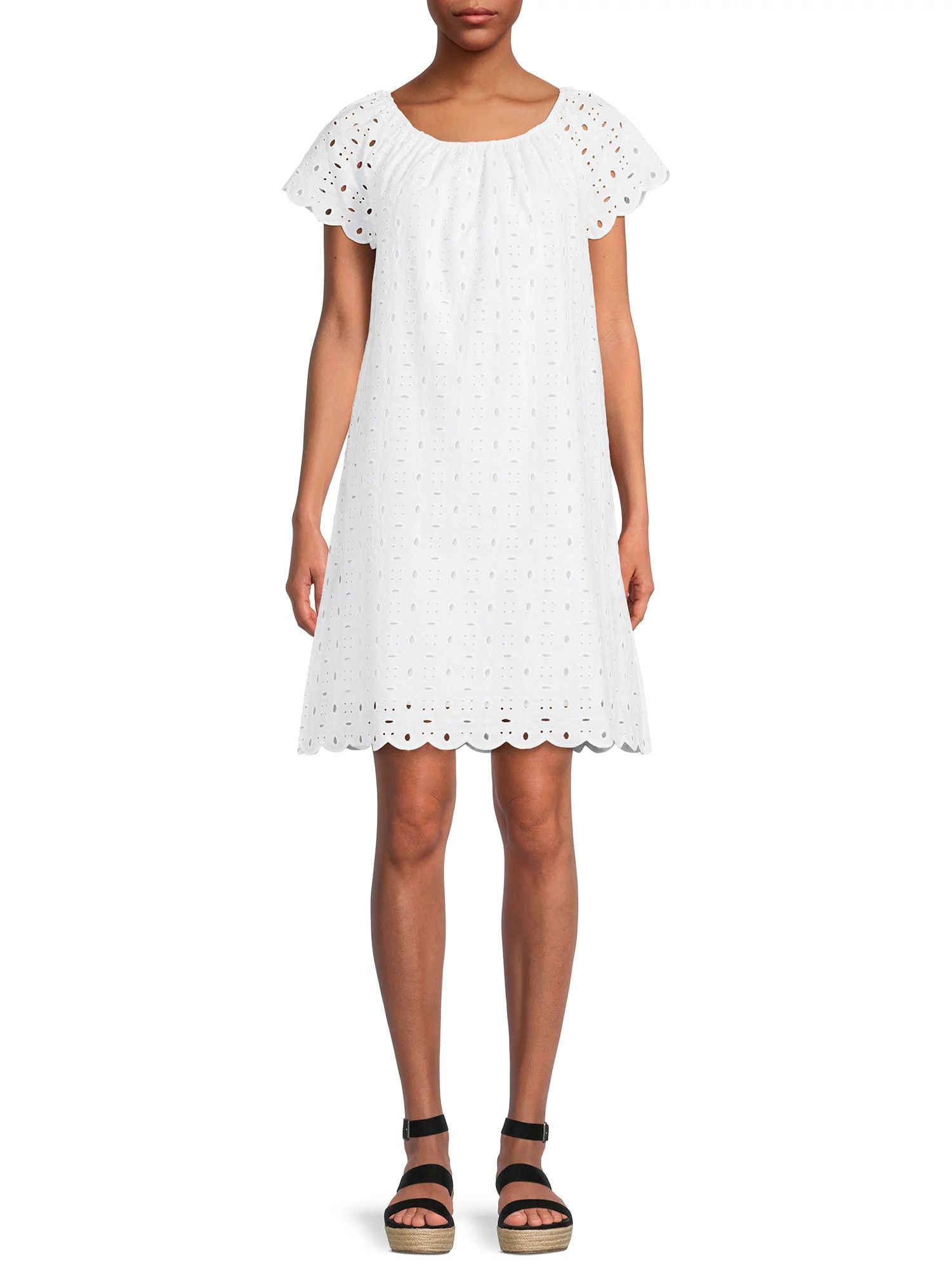 Time and Tru Women's Eyelet Dress with Short Sleeves, Walmart Outfit, Spring Walmart Outfit | Walmart (US)