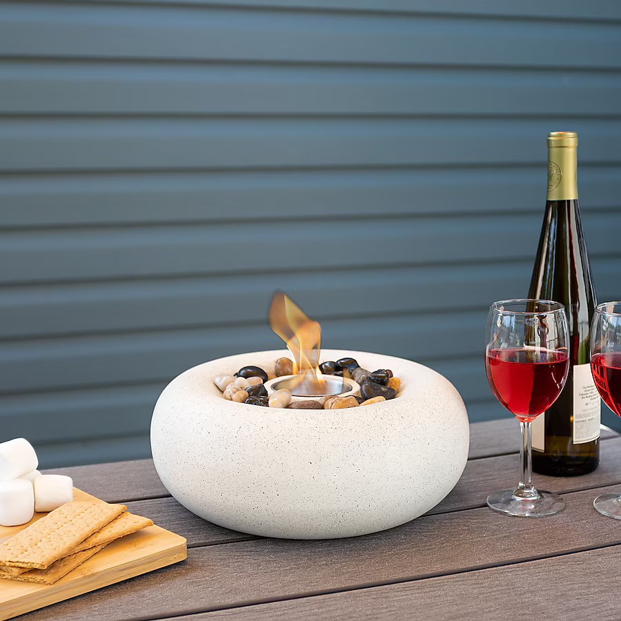 Pure Garden 11.4-in W White Portable Ceramic Round Tabletop Liquid propane Fire pit | Lowe's