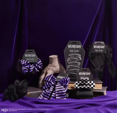 Kitsch Wednesday hair accessories collection Halloween 2023 / not my photo / Wednesday Addams The Addams Family hair clips claw clips hair tie ponytail scrunchies spooky gothic goth cute purple and black Halloween hair 

#LTKHalloween #LTKbeauty