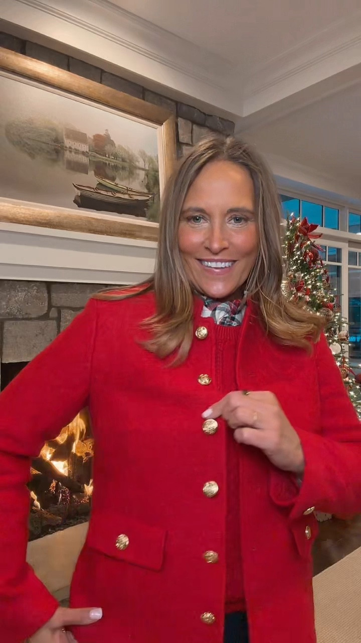 Love this tweed red jacket  

#LTKHoliday #LTKSaleAlert #LTKOver40