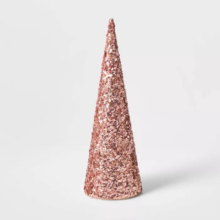 Large Sequin Tree Cone Decorative Figurine Blush - Wondershop&#8482; | Target