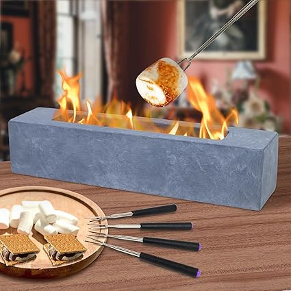 Large Rectangle Tabletop Fire Pit - Portable Bioethanol Fuel Concrete Smokeless Fire Bowl Table T... | Amazon (US)