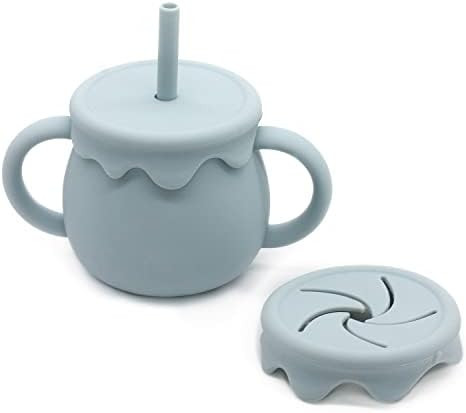 Ginbear 2-in-1 Silicone Baby Cups with Straw & Snack Cup Lid, 8.5 OZ Spill Proof Sippy Cups, Easy Gr | Amazon (US)