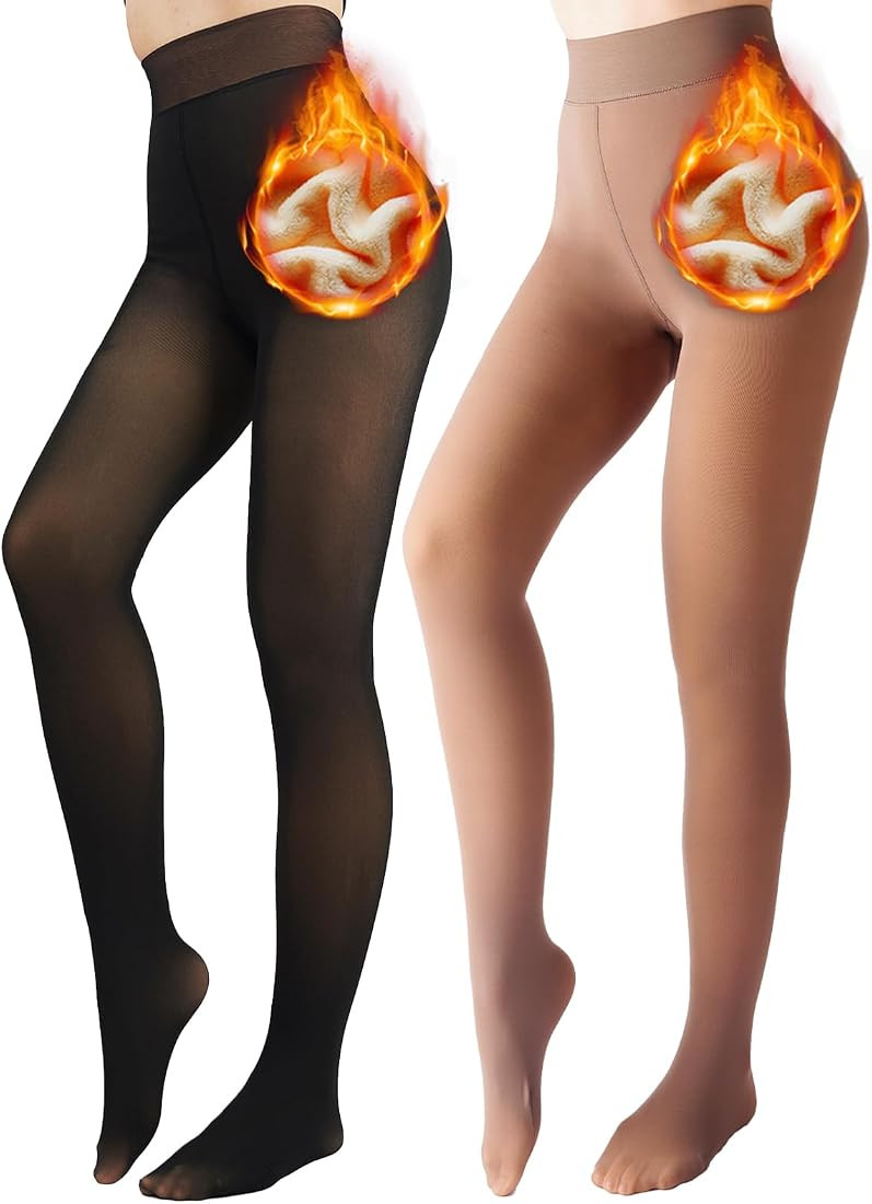 2 Pack Fleece Lined Tights Sheer Winter - Fake Translucent Tights Winter Thick Warm Pantyhose She... | Amazon (US)