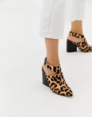 ASOS DESIGN Tiger leopard print leather pointed heeled shoes | ASOS US