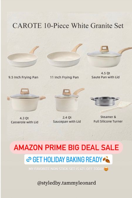 My favorite non stick ceramic cookware set is 45% off today for the Amazon Prime big deal day. Get holiday baking ready with this easy to bake and clean pots and pan set. 

#LTKsalealert #LTKxPrime #LTKHoliday