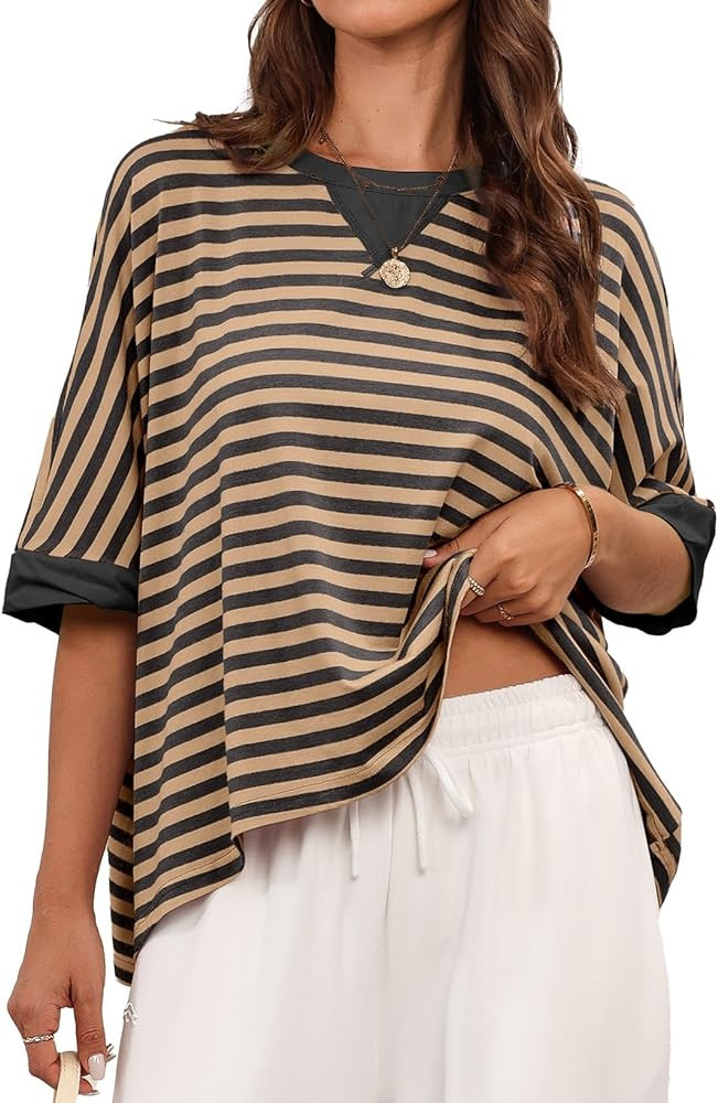 Dokotoo Summer Tops 2024 Womens Solid T Shirts for Women Loose Oversized Shirts Basic Tee | Amazon (US)