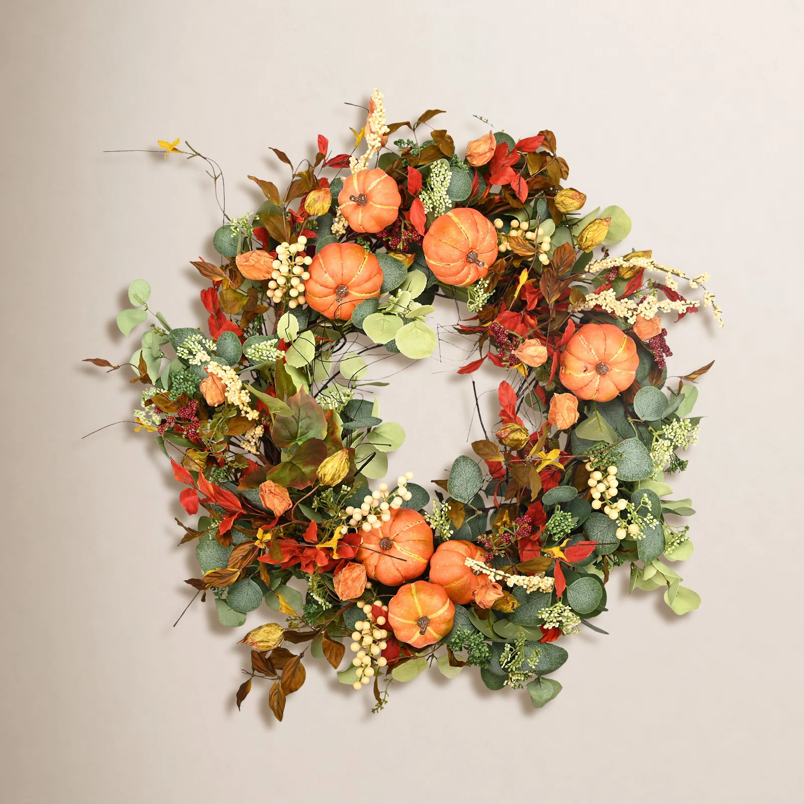 26" Handcrafted Fall Front Door Thanksgiving Day Pumpkin Wreath | Birch Lane