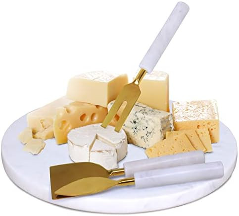 Marble Cheese Board & Utensil Set- 12” Round White Marble Charcuterie Board & Cutting Board Set... | Amazon (US)