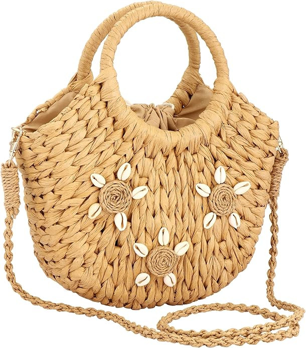 Beach Bag for Women Summer Woven Beach Tote Bag Straw Top-Handle Bags Crossbody Bags | Amazon (US)