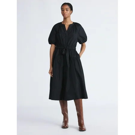 Free Assembly Women's and Women's Plus Cotton Midi Dress with Puff Sleeves, Sizes XS-4X | Walmart (US)