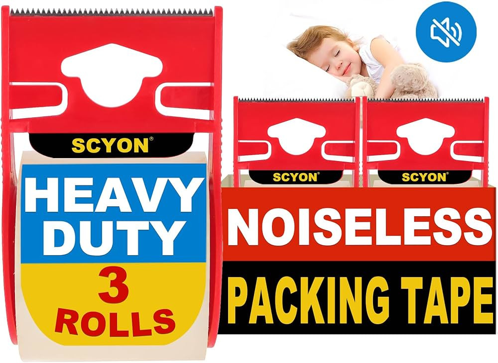 SCYON Heavy Duty Clear Packing Tape with Dispenser, 3 Noiseless Shipping Tape Rolls, Tranparent B... | Amazon (US)