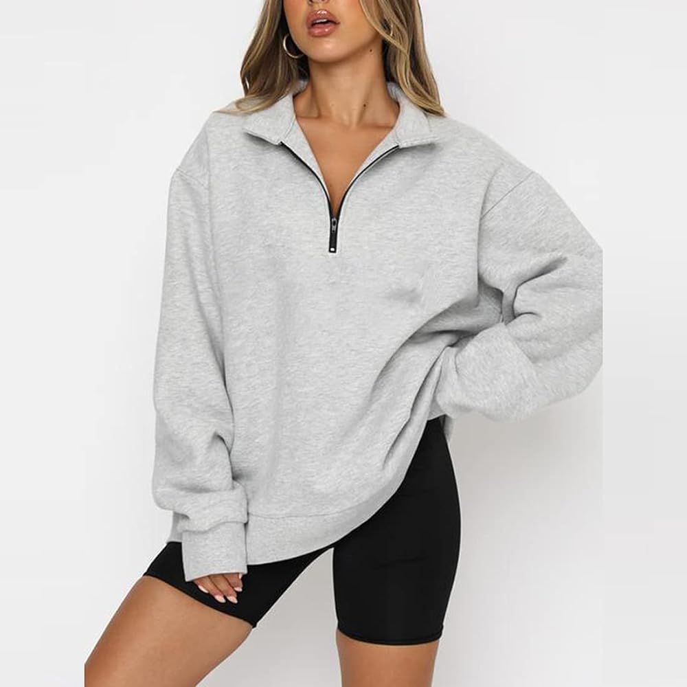 SAFRISIOR Women’s Oversized Half Zip Sweatshirt Drop Shoulder Long Sleeves Collar Quarter 1/4 Zipper | Amazon (US)