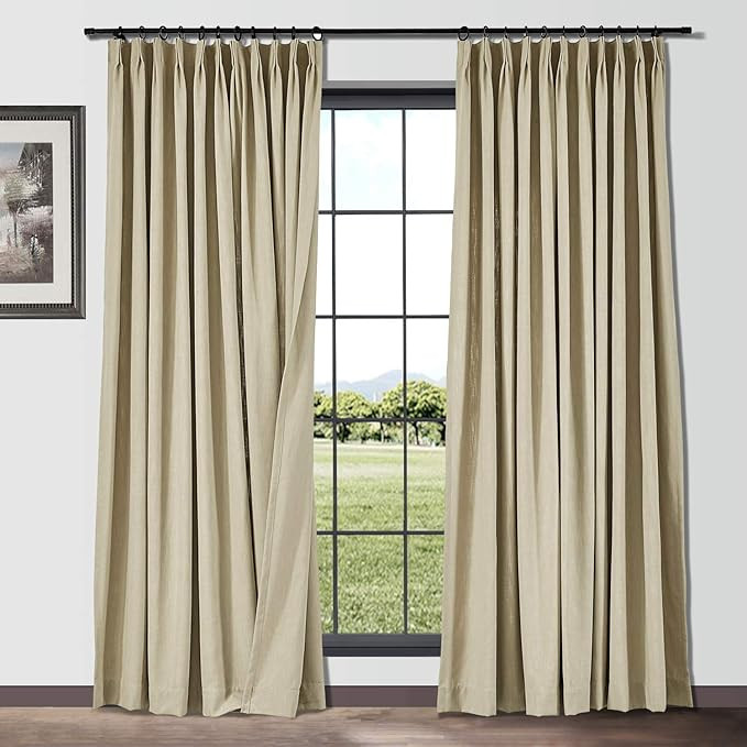 TWOPAGES Flax Cotton Linen Blended Pinch Pleated Curtains for Living Room, Light Filtering Pinch ... | Amazon (US)