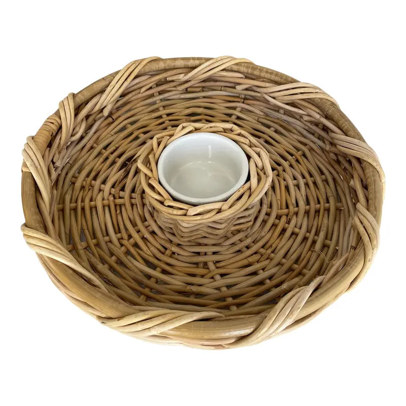 1970s Natural Bamboo/Rattan Chip & Dip Tray | Chairish
