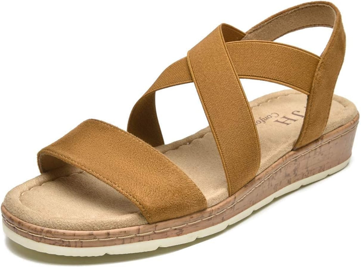 VJH confort Women's Flat Sandals, Comfort Slip-on Elastic Ankle Strap Slingback Light Weight Casu... | Amazon (US)