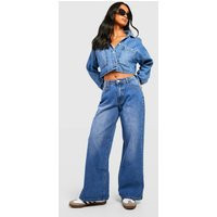 Womens Petite High Waist Wide Leg Jeans - Blue - 10 | boohoo (US & Canada)