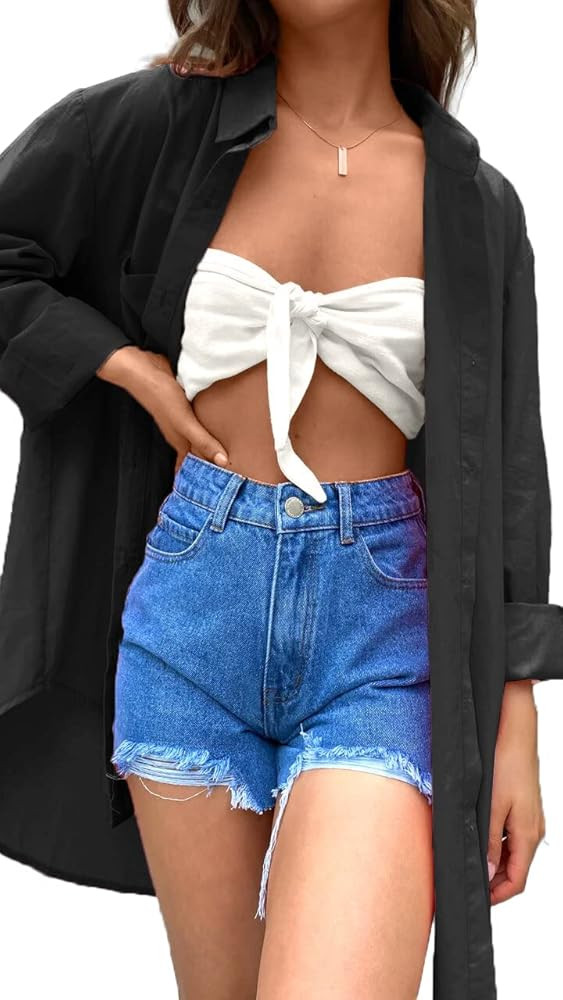 CHYRII Womens Casual Button Down V Neck Shirts Long Sleeve Blouse Tops with Pockets | Amazon (US)