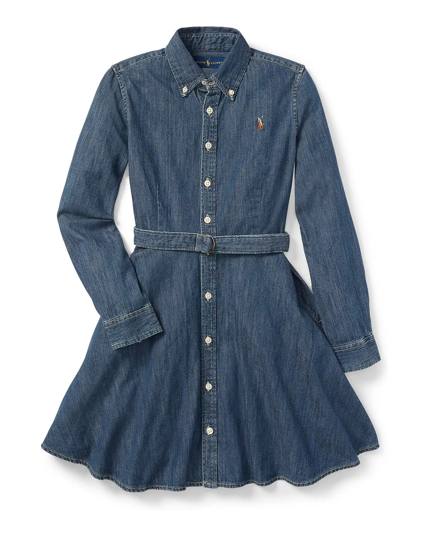 Polo Ralph Lauren Kids Belted Cotton Denim Shirtdress (Big Kids) | Zappos