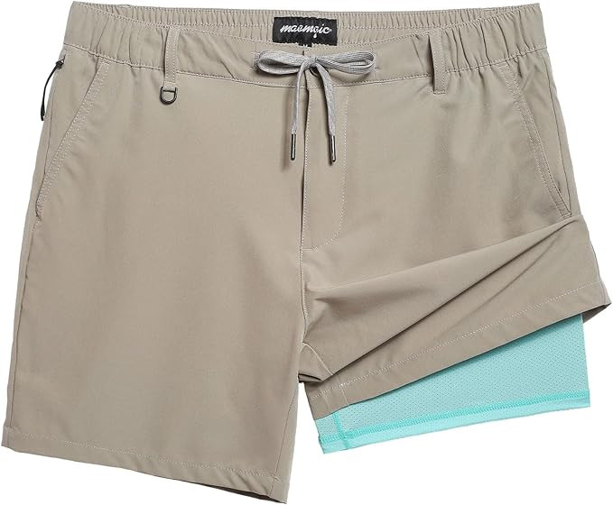 maamgic Mens Casual Shorts with Compression Liner 5/7 Inch Classic Fit Khaki Shorts | Amazon (US)