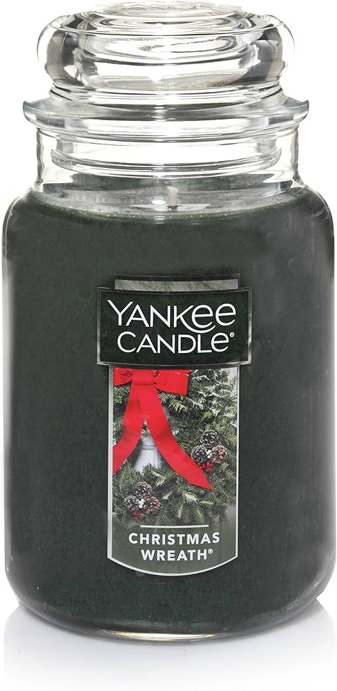 Yankee Candle Christmas Wreath Scented, Classic 22oz Large Jar Single Wick Candle, Over 110 Hours... | Amazon (US)