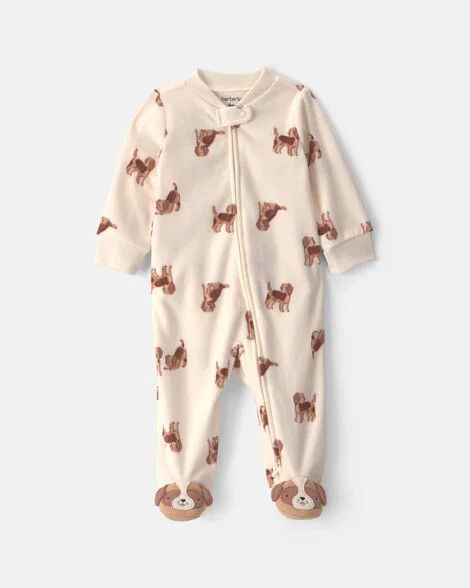 Baby Boy Dog Fleece 2-Way Zip Sleep & Play Pajamas - Cream | Carter's | Carter's Inc