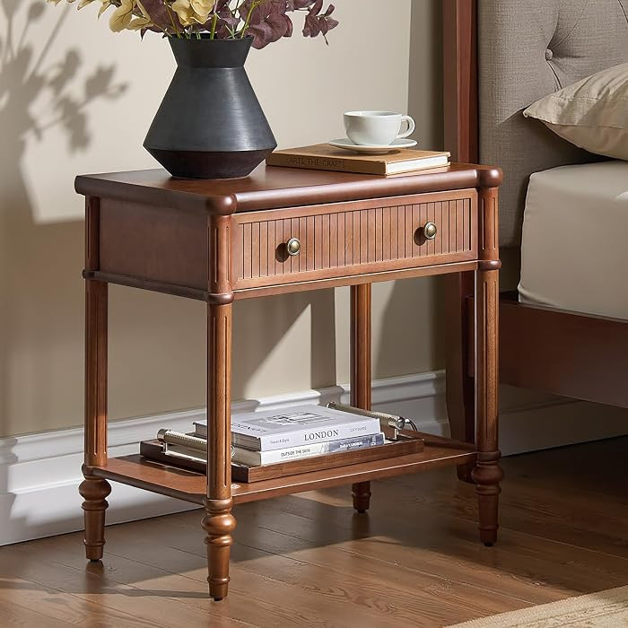 HULALA HOME Traditional End Table with Open Shelf, Fluted Nightstand with Charging Station, Paulo... | Amazon (US)