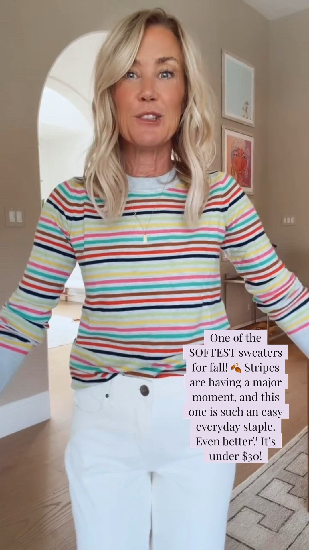 Seriously the softest sweater ever! And how darling is this colorful striped pattern?! 
Sweater: xs
Jeans: 26

#LTKootd #LTKOver40 #LTKSeasonal