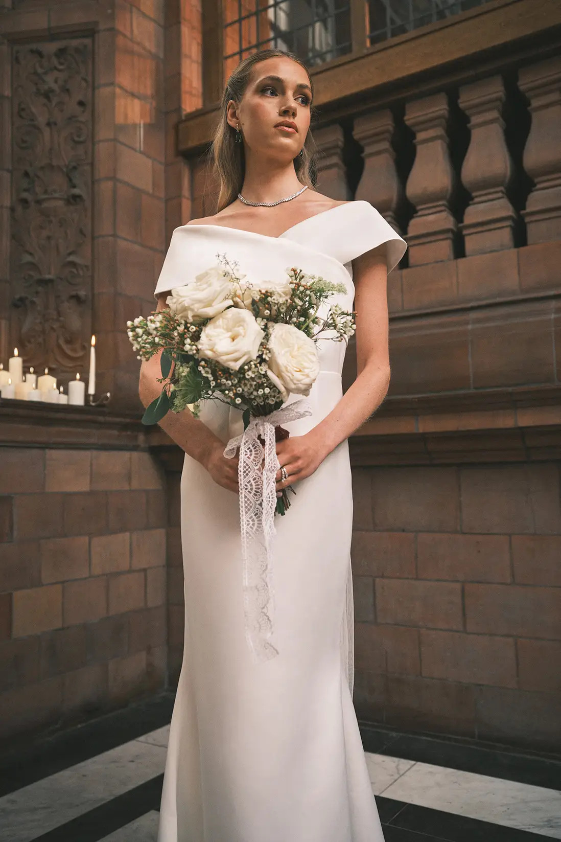 Bardot Bow Back Fishtail Wedding Dress | Karen Millen