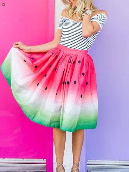 Watermelon Print Midi Skirt | Romwe