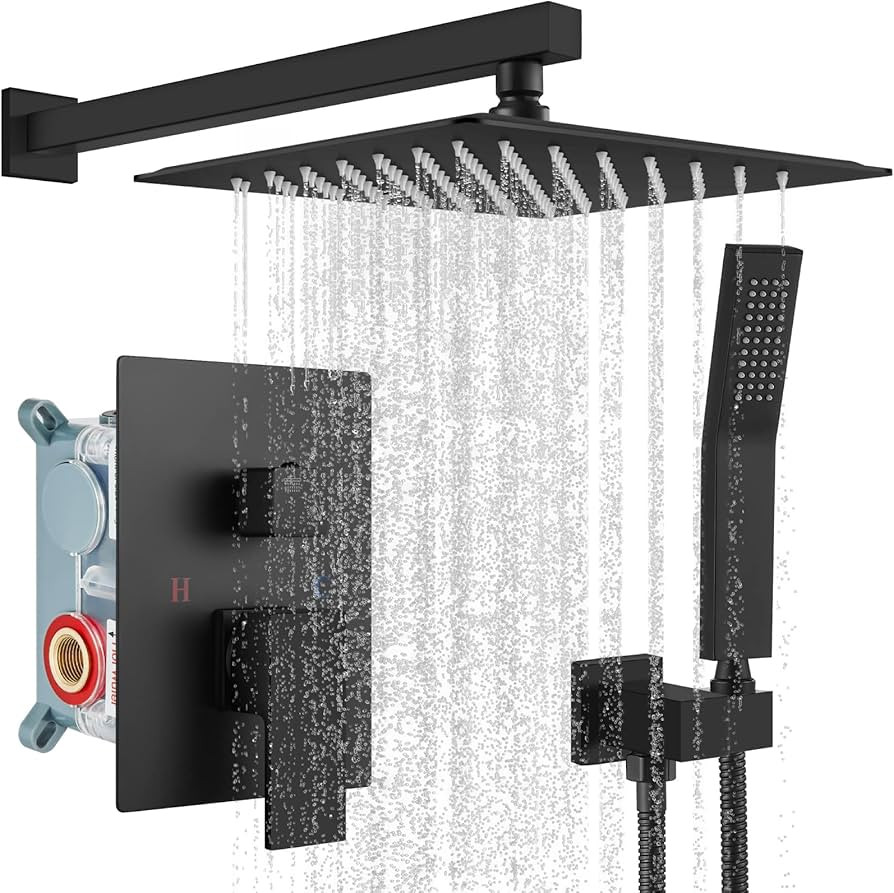 Rainfall Shower System Matte Black with High Pressure 10 inch Shower Head Hand Held Square Shower... | Amazon (US)