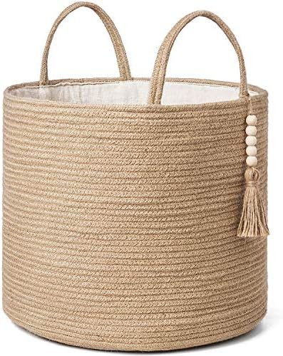 Mkono Woven Storage Basket Decorative Natural Rope Basket Wooden Bead Decoration for Blankets,Toys,C | Amazon (US)