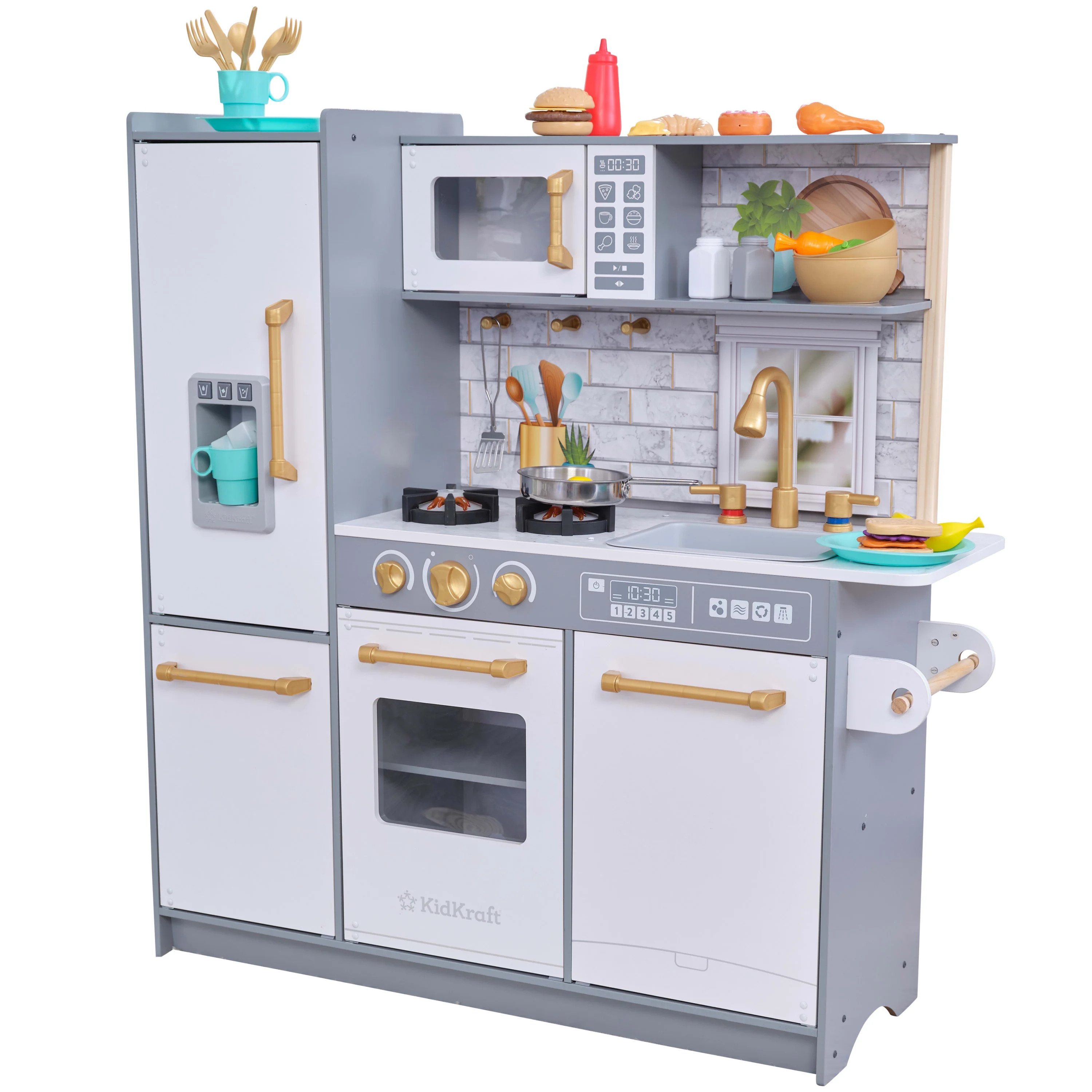 KidKraft Let's Make a Meal Wooden Play Kitchen for Kids with 36 Accessories, Gray | Walmart (US)