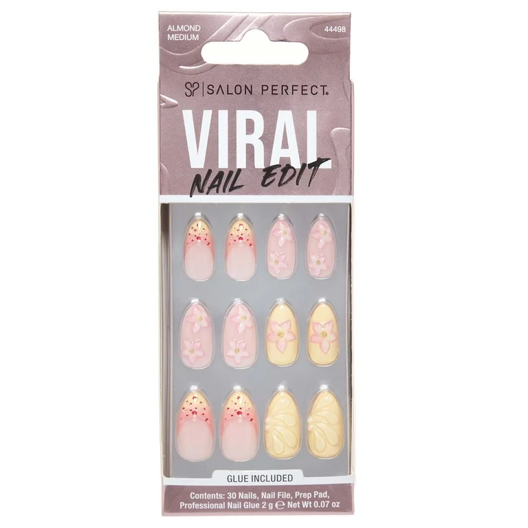Salon Perfect Artificial Fake Press On Nails, 462 Viral Nail Edit, Yellow Flower, Short Almond, F... | Walmart (US)