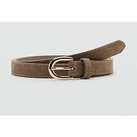 Mango Suede Leather Belt, Grey, Size S, Women | Very (UK)