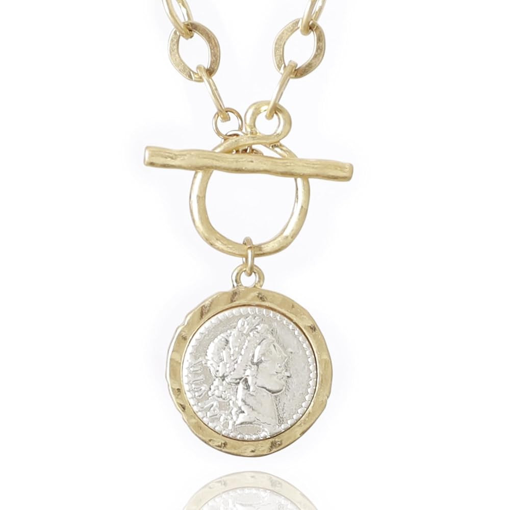 Antique Gold Plated Roman Coin Necklace for Women 18 Inch Chain Pendant Necklace Birthday Anniver... | Amazon (US)
