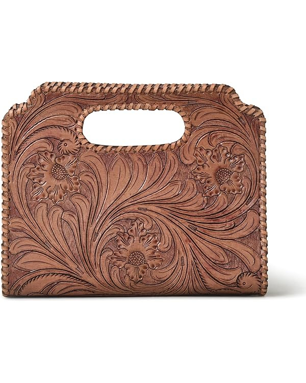 Western Handcrafted Leather Clutch Purse - Vintage Floral Design, Handmade Embossed Handbag for W... | Amazon (US)