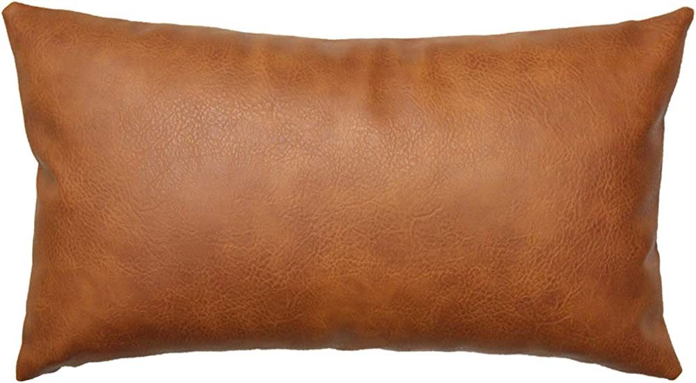 JOJUSIS Modern Leather Throw Pillow Cover for Couch Sofa Bed 12 x 20 Inch 100% Faux Leather | Amazon (US)