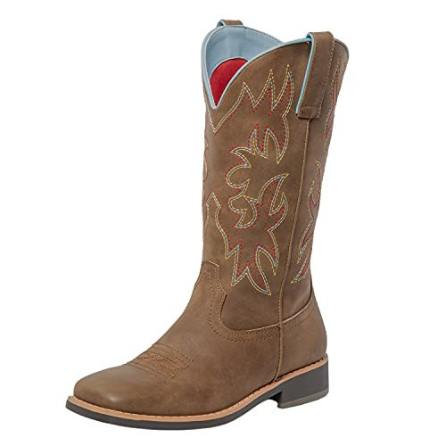 SheSole Women's Mid Calf Square Toe Cowgirl Western Cowboy Boots Brown US Size 9.5 | Amazon (US)
