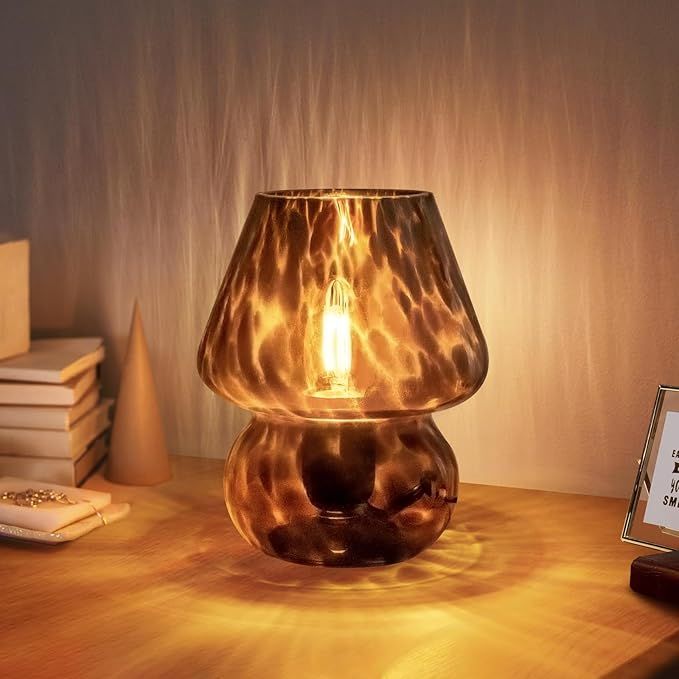ONEWISH Mushroom Lamp Small Vintage Table Lamp for Bedroom Nightstand, Bedside Lamp Translucent G... | Amazon (US)
