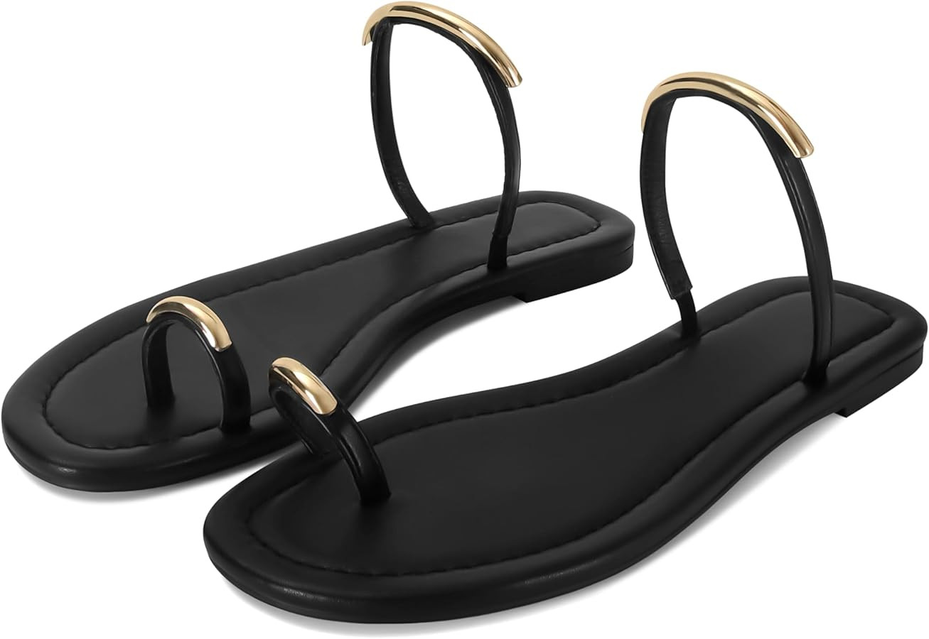 SOVANYOU Women's Toe Ring Thong Sandals Slip On Flat Flip Flops Open-Toe Slide Summer Sandals for... | Amazon (US)