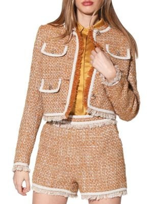Walter Baker Leondra Tweed Crop Jacket on SALE | Saks OFF 5TH | Saks Fifth Avenue OFF 5TH