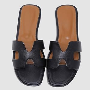 Women's Flat Sandals H-Band Slides Comfortable Slip On Leather Slide Sandals Sandals for Women Su... | Amazon (US)